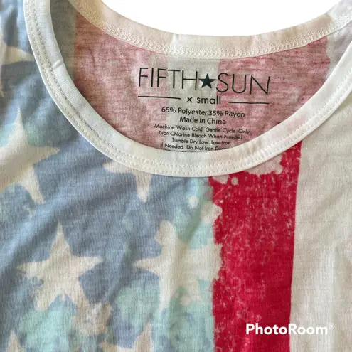 Fifth Sun American Flag Acid Wash Red White and Blue July 4th Tie Front Tank Top