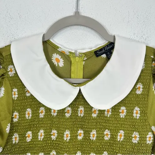 Smak Parlour Modcloth Retro Green Daisy Smocked Mini Dress Peter Pan Collar NWT