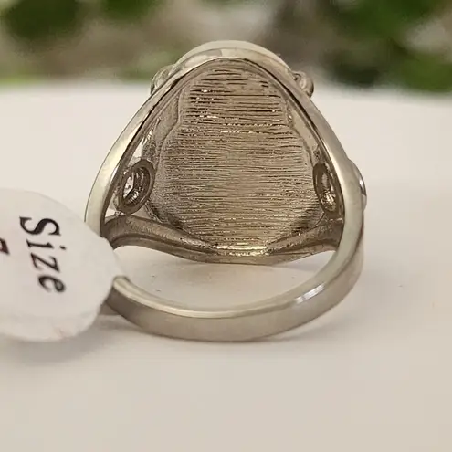 Boho Silver White Buddha Ring Size 7