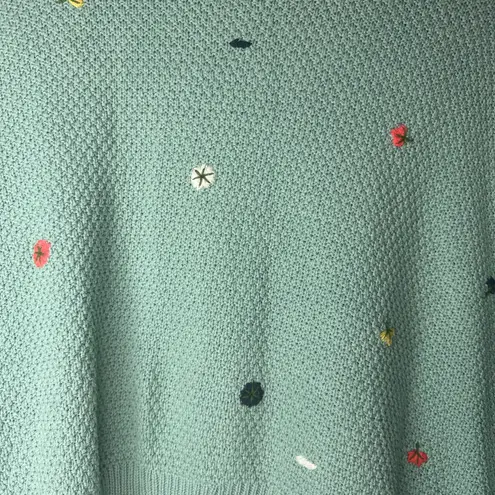 The Great . Poppy embroidered cotton knit sweater in sage size 1 (Small)