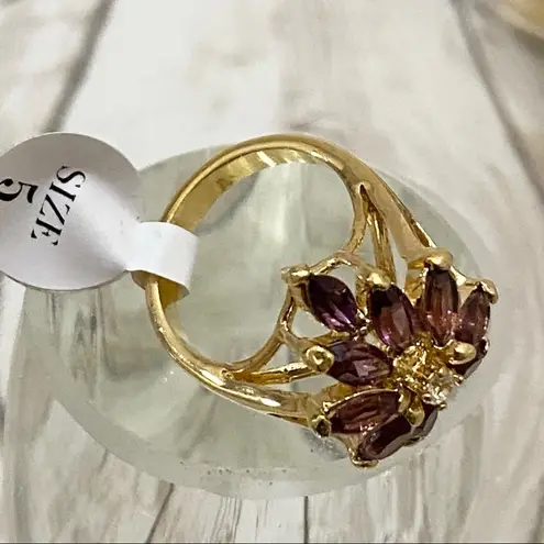 Amethyst 18K G.E. Cocktail Cluster Ring Size 6