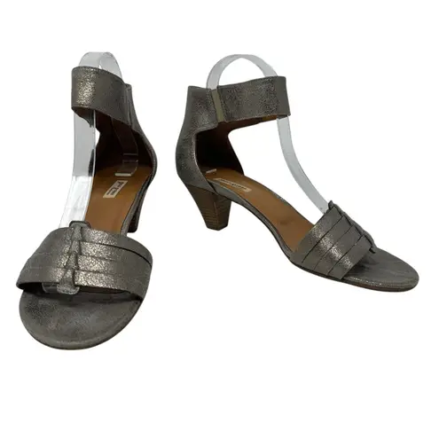 Paul Green Coco Leather Ankle Strap Sandal Heels Smoke Metallic Size 6 US 8.5