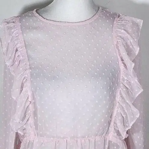 Rio Pastel Pink Sheer Cottagecore Blouse Size Medium Swiss Dot Coquette Pink Top