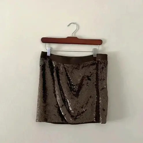 Haute Hippie vintage dark chocolate Sequin silk Mini faux wrap skirt