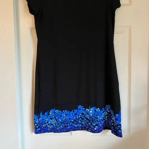 Lands'End  Size Small Black and Blue Floral Modest Swim Dress Swim Coverup