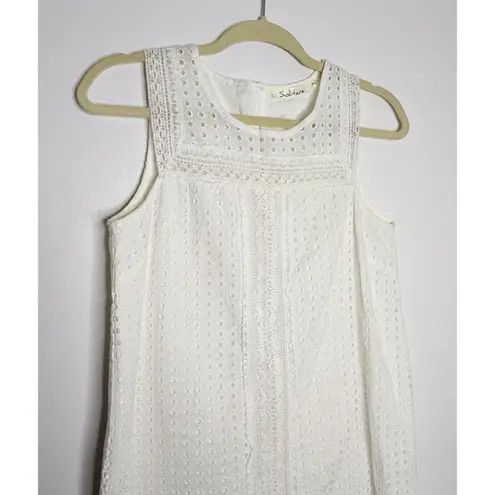 Solitaire White Shift Eyelet Lace Sleeveless White Lined Casual Cotton Dress S - Image 2
