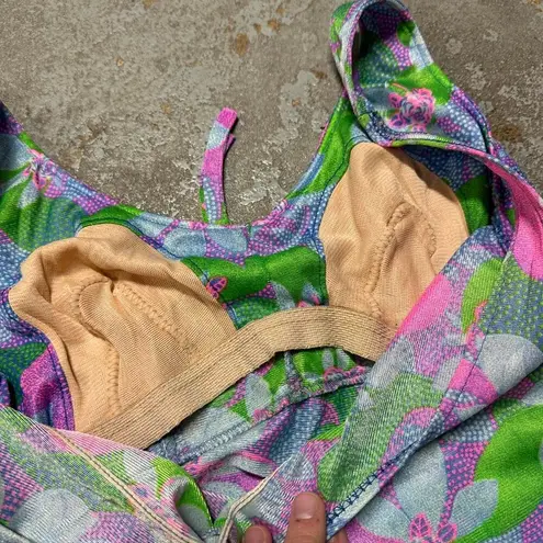 VINTAGE UNION MADE 1960s GROOVY FLORAL PRINT SWIM TOP TAGGED A SIZE 12 WOMENS Pink