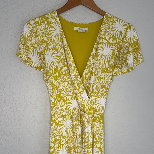 Boden Evangeline Floral Wrap Dress Lime Green Yellow Citrus Jersey Vacation Size 10