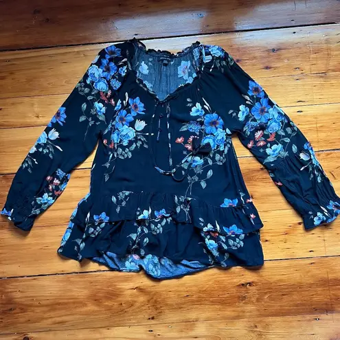 American Eagle  Floral Long Sleeve with Tiered Peplum