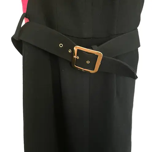 Milly Ella Belted Colorblock Knee Length Sheath Dress Coral Black Women's Size 6