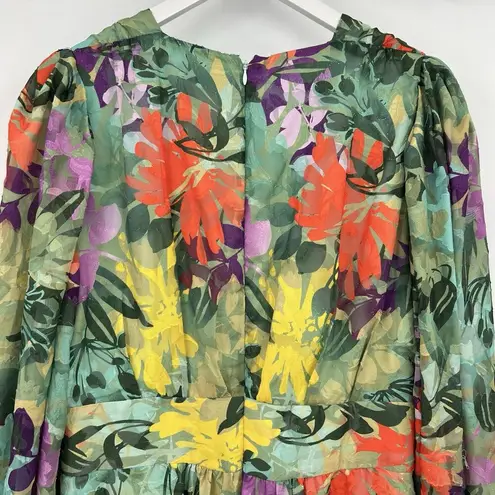 Alex Marie  Simone Floral Print Long Sleeve Tie Waist V-Neck Dress Size 14