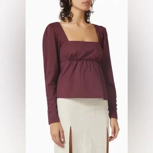 STAUD Peggy Top Plum Cotton Poplin Peplum Blouse Size Medium NWT Red