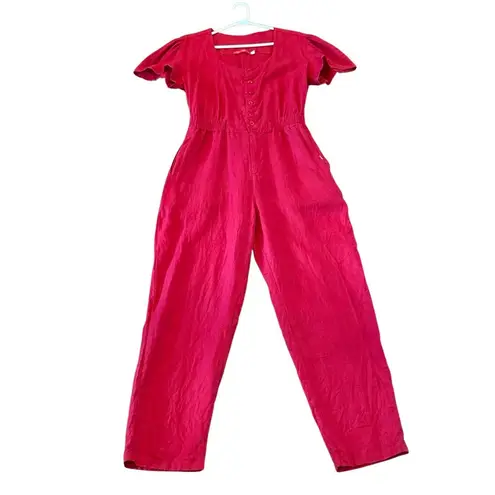 Verbo 100% linen red jumpsuit short sleeve size M Size M