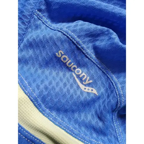 Saucony Jacket Women Large 1/4 Zip Long Sleeve Blue Neon Yellow w Pocket Drifit