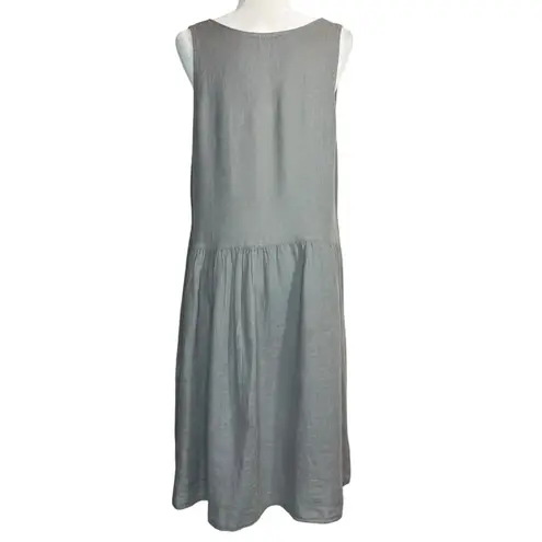 Talia Benson Dress Large 100% Slub Linen Lagenlook Minimalist Made In Italy Gray