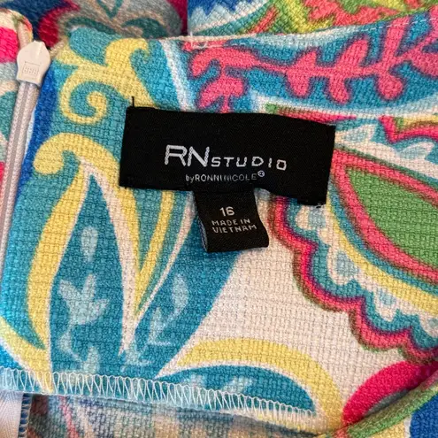 RN Studio by Ronni Nicole Women’s Size 16 Bright Multicolor Paisley Shift Dress Blue
