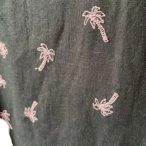 Cotton Connection Linen Black Pink Embroidered Palm Tree Tropical Preppy Dress
