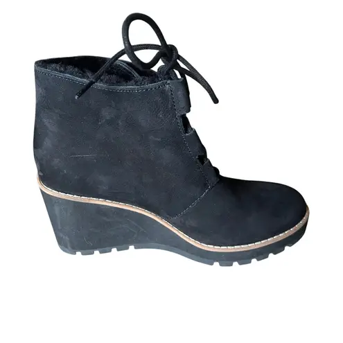 Eileen Fisher  Alpine Shearing Leather Lace-Up Wedge‎ Booties Women's 8.5 Black