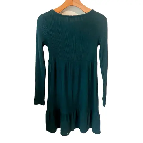 SO  Sweater Dress Women's Size XS Dark Green Scoop Neck Long Sleeve Waffle Knit