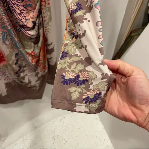 Hale Bob Gorgeous  floral ruched vneck long sleeve midi dress jersey