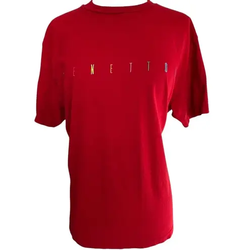 United Colors Of Benetton VTG Shirt Red M Embroidered Crew Neck *FLAWED*