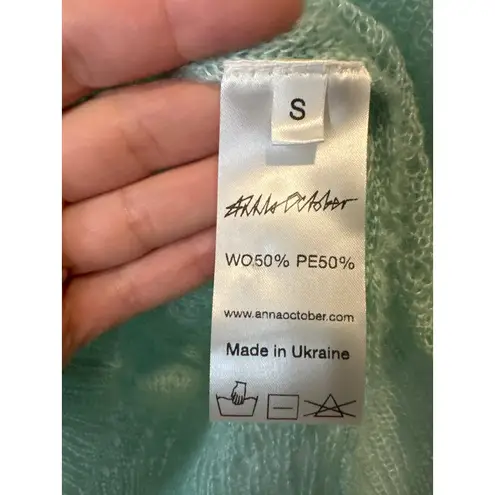 Anna October Mint Green Pink Ruffle Wool Knit Sweater Size Small