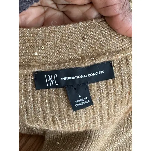 INC International Concepts Women's Sequined Long Button Up Cardigan Size L Tan Size L