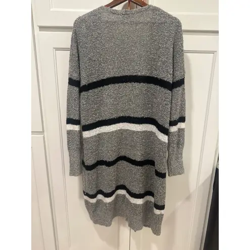Mudpie Gray Striped Open Front Long Cardigan M/L Sweater Knit Pockets
Winter Size L