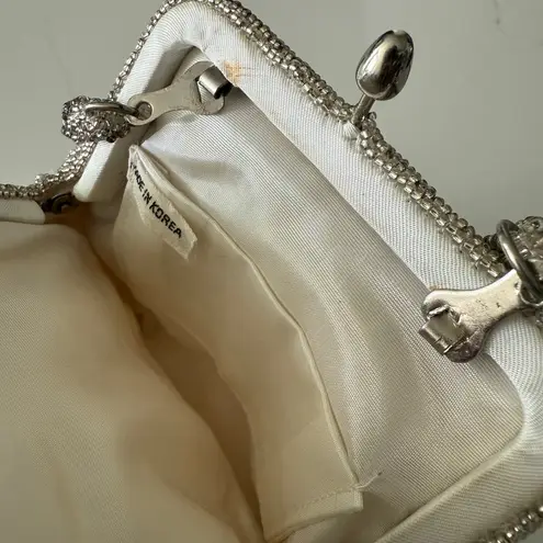 Vintage 50’s Kiss Lock Silver Beaded Clutch Handbag Made in Korea