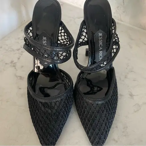 New! Jessica Rich Ysabelle Fishnet Pointed Toe Heels in Black Sz 37 US 6.5