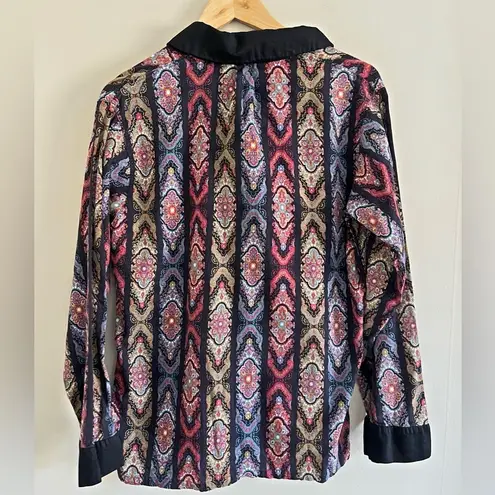 Vintage 70s Weldon Paisley Blouse Boho Disco Glam Contrast Collar M Orange Size M