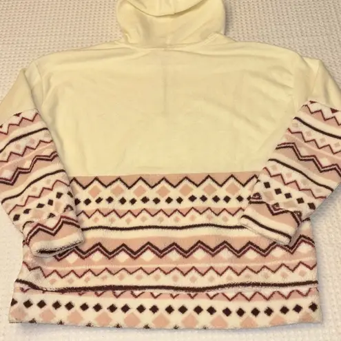 Como vintage NEW! Fleece Hoodie Sweatshirt Size M Ivory Pink Purple Geometric
