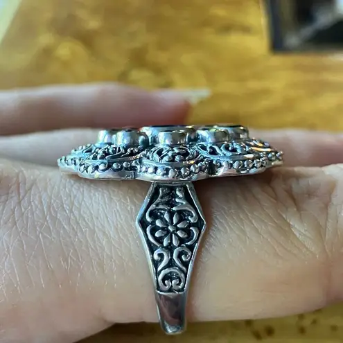 Natural Tanzanite Sapphire Sterling Silver Cocktail Ring Size 9