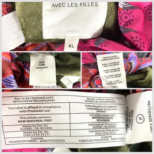 Avec Les Filles Reversible Thermal Hooded Puffer Jacket Paisley Olive XL NEW