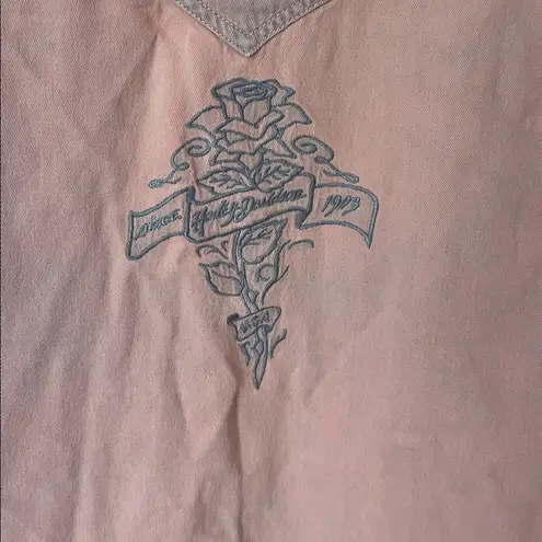 Harley Davidson Women’s Pink Pearl Snap Sleeveless Biker Vest, size Large #