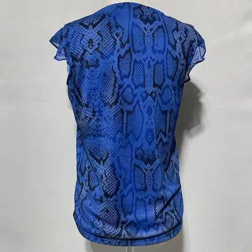 New G by Giuliana Snake Print Mesh Flutter Cap Sleeve Top Aria Blue Size XS