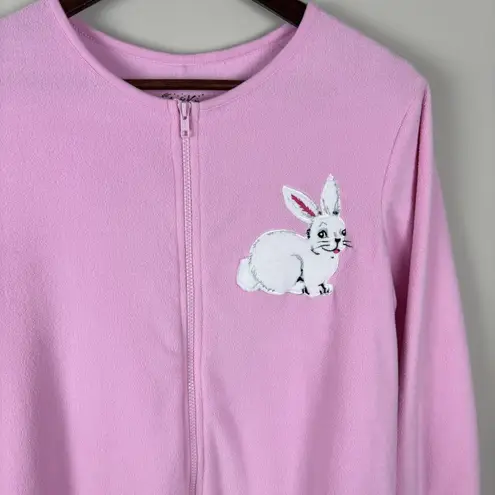 Nick & Nora Pajamas One Piece Womens XL Pink Bunny Rabbit Easter Footie Fleece