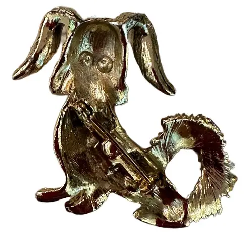 Vintage Multicolored Rhinestones Gold Tone Puppy Dog Lapel Pin Brooch