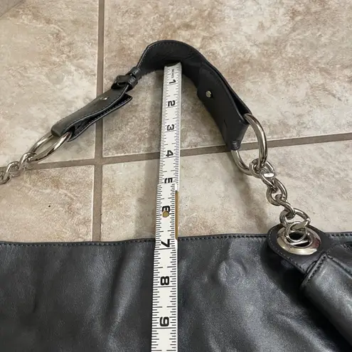 Kate Landry Black cowhide EUC Leather Hobo Shoulder Bag Silver Buckle