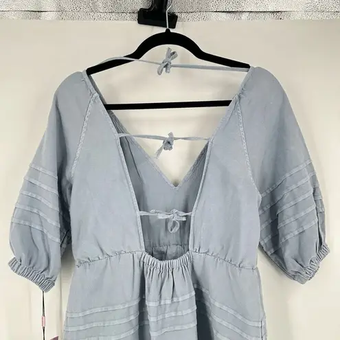 Avec Les Filles NWT Women's Tie Back Puff Sleeve Babydoll Dress Blue Size Small
