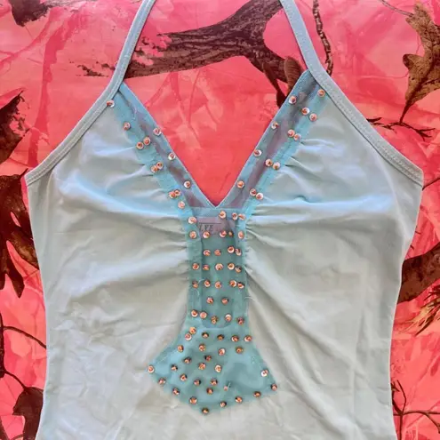 velvet ladies true vintage y2k blue beaded halter top