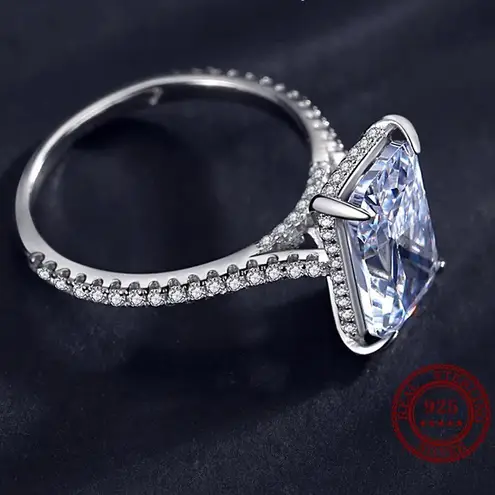 Sterling Silver SIZE 6 925 Emerald Cut CZ Ring