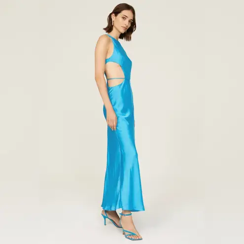 Alexis Lune Gown Womens Large L Blue Sleeveless Cutout A-Line Maxi Satin