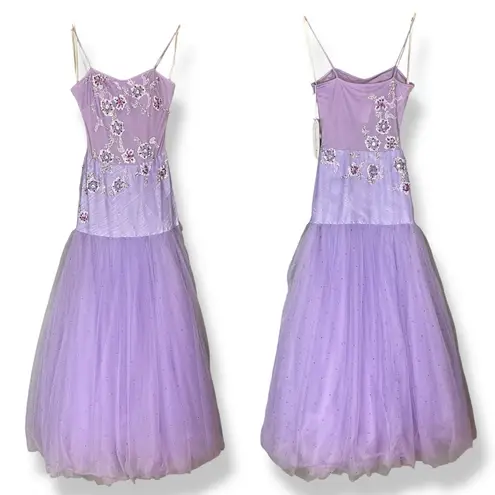 NWT Cassandra Stone Prom Dress Beaded Lace Size 6 Drop Waist Purple Lavender