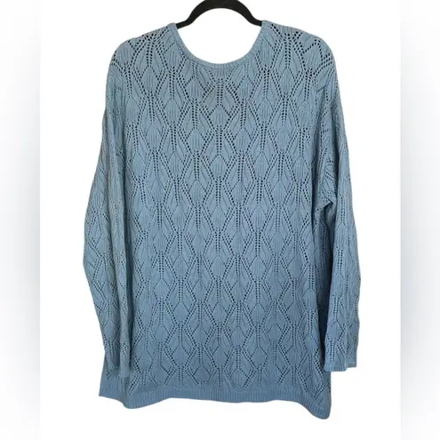 Peace Love World Women's Boheme Open-Stitch Novelty Sweater Blue. Size 1X