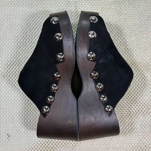 Ganni Black Suede Studded Wood Platform Clogs Mules Women's 41 (US 11)