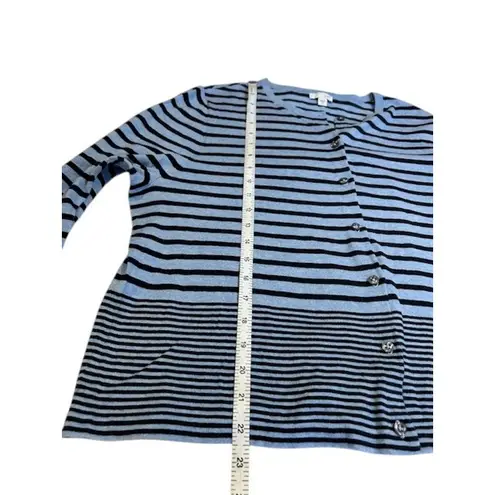 J. Jill Blue Navy Light Blue Stripe Button Cotton Bamboo Blend Cardigan Size XL