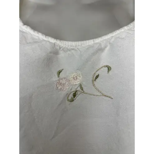 L Pogee Tank Top Womens L XL White Embroidered Floral Ruffle Hem Rayon