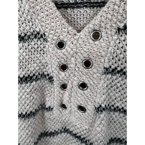 Sundry Lace-Up Sweater Small Women Natural Striped Knit Stretch PInk