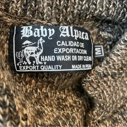 Alpaca Knit Sweater Open Front Cardigan Marbled Brown Medium